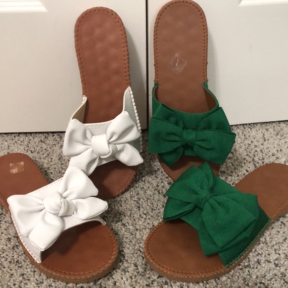 Cute green bow slides 9 slide sandals new - Picture 1 of 11